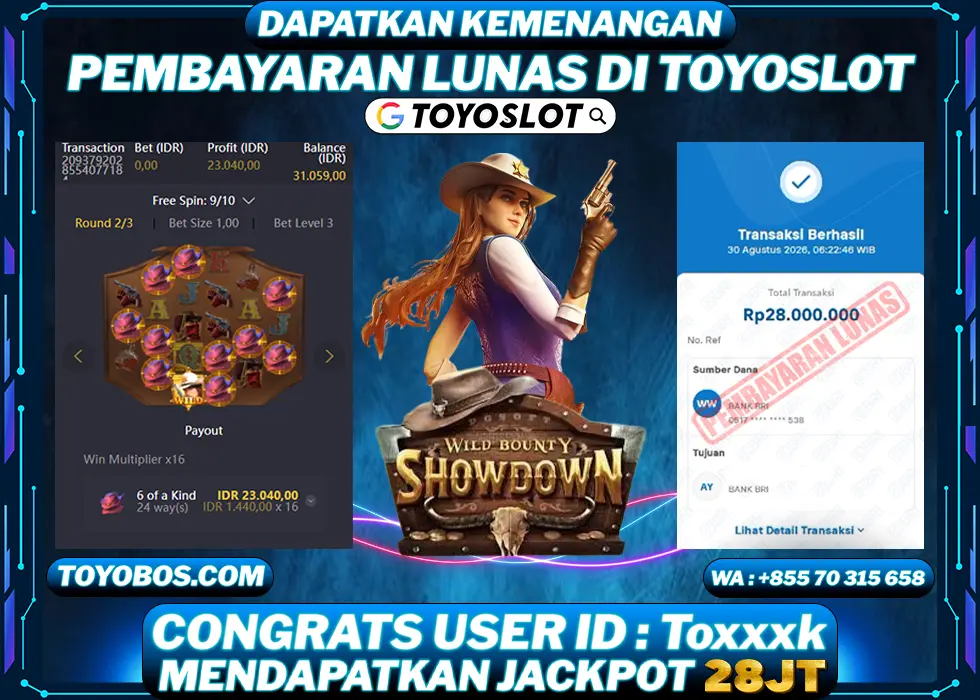TOYOSLOT - BUKTI KEMENANGAN Wild Bounty Showdown Rp28,000,000,- LUNAS
